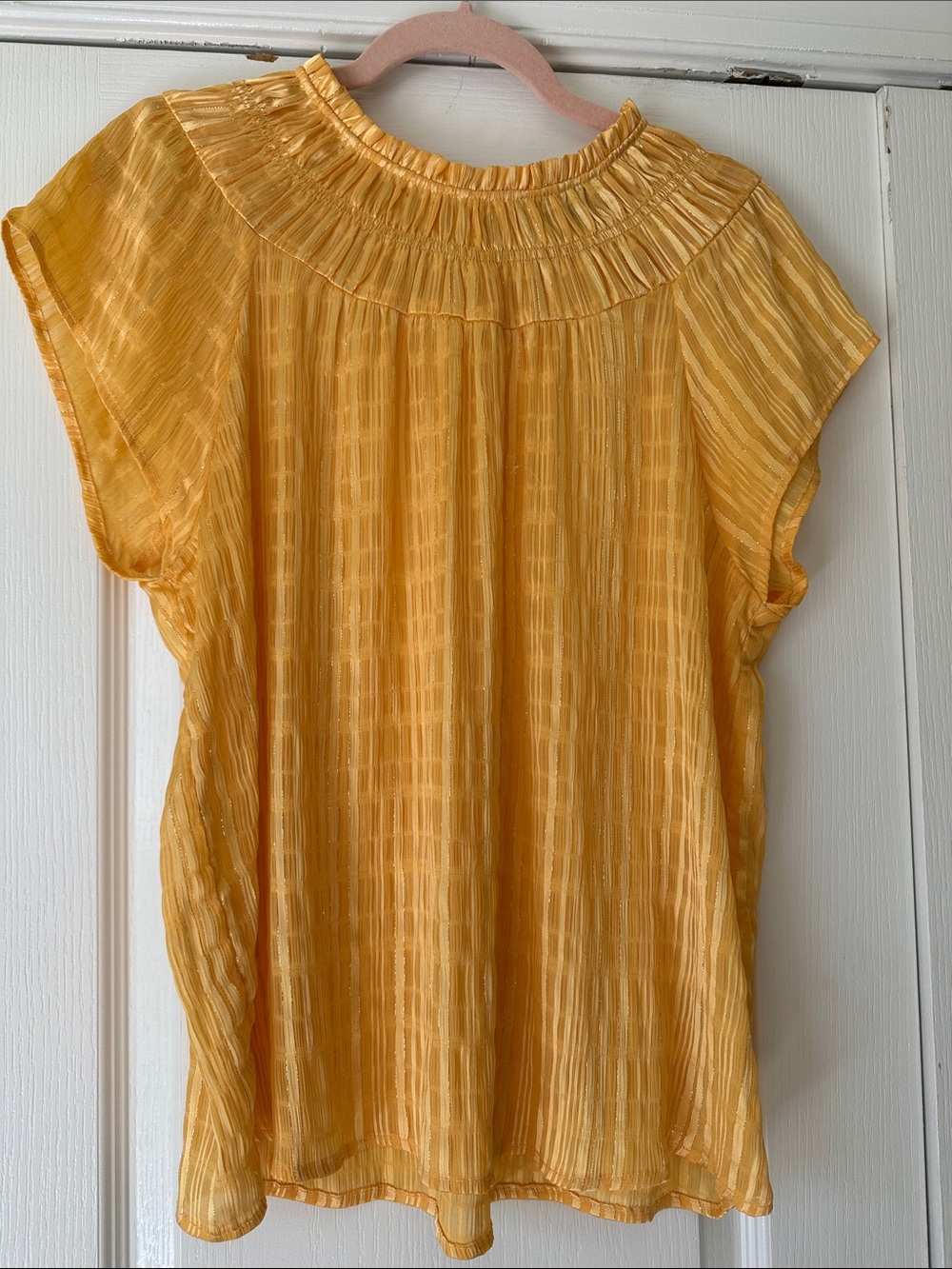 Nanette Lepore Golden Yellow Pleated Short Sleeve Blouse